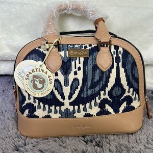 Spartina 449 Moonglade Bowler Satchel Purse Linen and Leather NWT